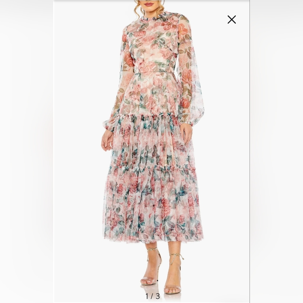 Mac Duggal Floral Long Sleeve Cocktail Dress